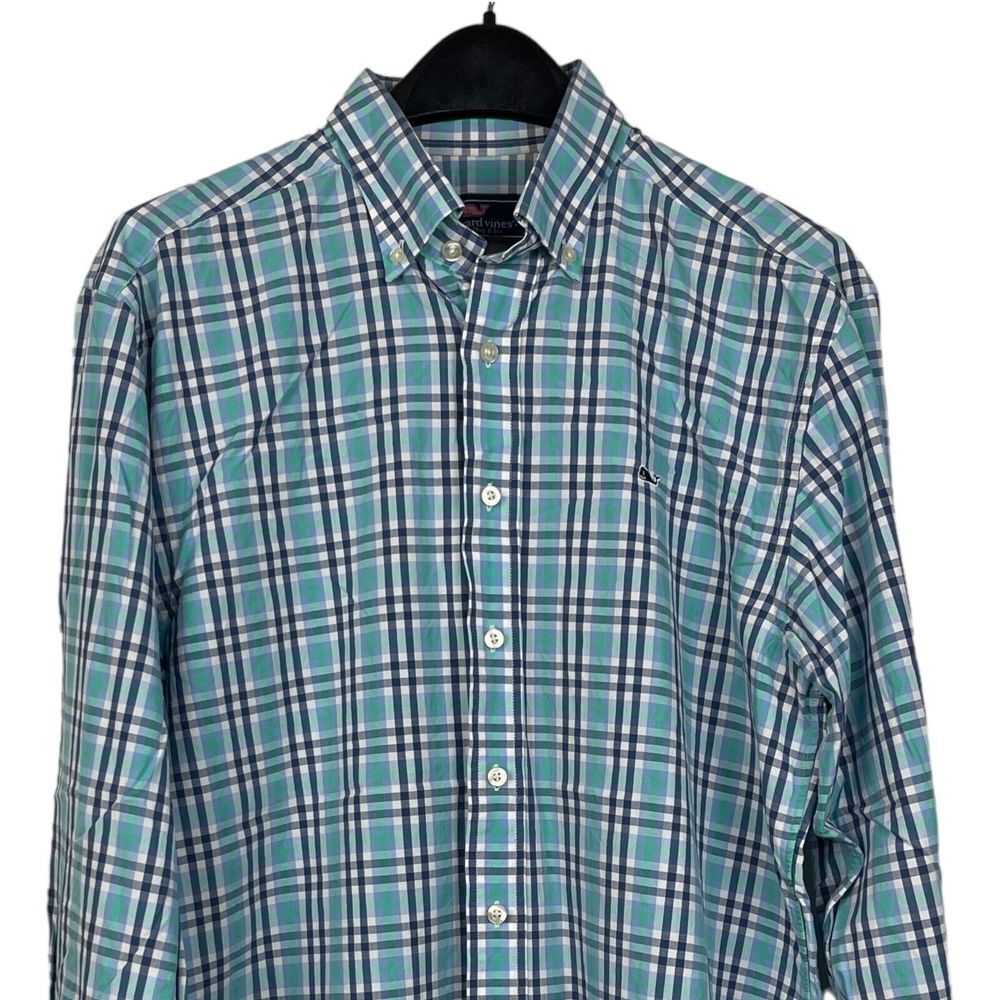 Vineyard Vines Whale Shirt Mens M 100% Cotton Long Sleeve Button Down Blue Plaid